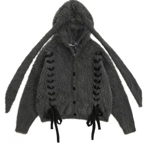 'Moon Bunny' Faux Fur Rabbit Ear Hoodie Cardigan