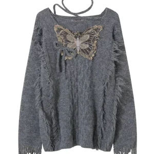 'Flutter Dreams' Retro Tassel-Tie Butterfly Sweater