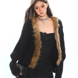 'Dumb Beauty' Y2k Fluffy Trim Bat Sleeves Cape Coat