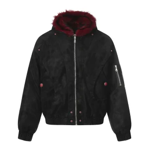 'Scarlet Soar' Vintage Condor Fur-Collar Hooded Puffer Jacket