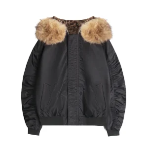 'Urban Jungle' Detachable Faux-Fur Collar Leopard Hooded