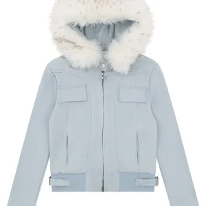 'Frosted Vixen' Double Zippers Faux Fur Collar Cropped Jacket