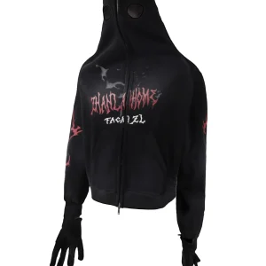'Gaze' Letter Print Tie-Dye Hoodie with Detachable Mask & Gloves