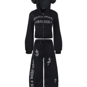 ’Wild Horned' Horn Cropped Hoodie + Wide-Leg Pants Set