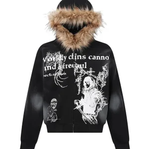 'Notebook' Grunge Fluffy Hood Graphic Pattern Outwear