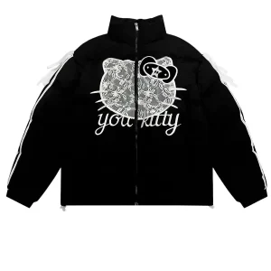 'Lace Kitty' Blokette Kawaii Lace Ribbon Puffer Jacket