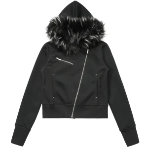 'Dark Crest' Faux Fur Collar Asymmetrical Hoodie Jacket