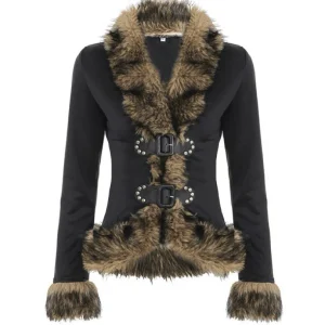 ’Wild Grace' Vintage Faux Fur Collar Buckle Jacket