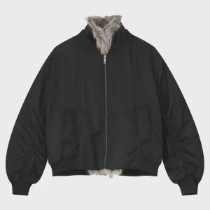 'Nightfall' Fur-Lined Black Aviator Puffer Jacket