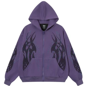 'Gilded Totem' Vintage Totem Rhinestone Zip Hoodie